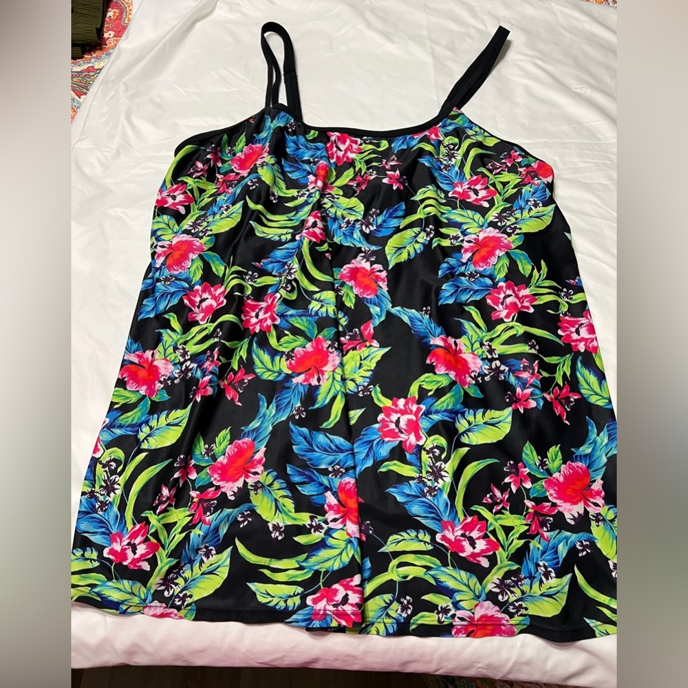 Hannah Tropical Floral Swim Camisole - Black, Pink, Green, Blue